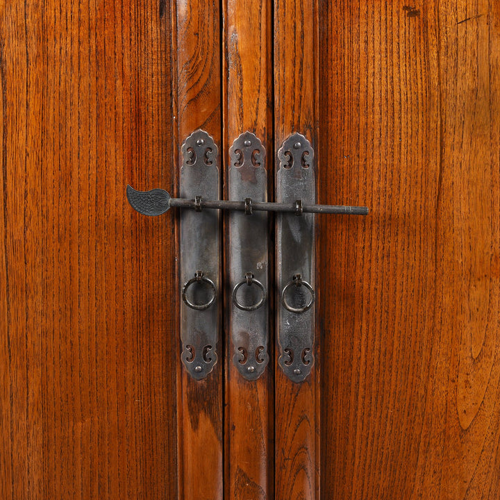 Latch Detail From Elm Ming Style Cabinet - 19thC | Indigo Antiques