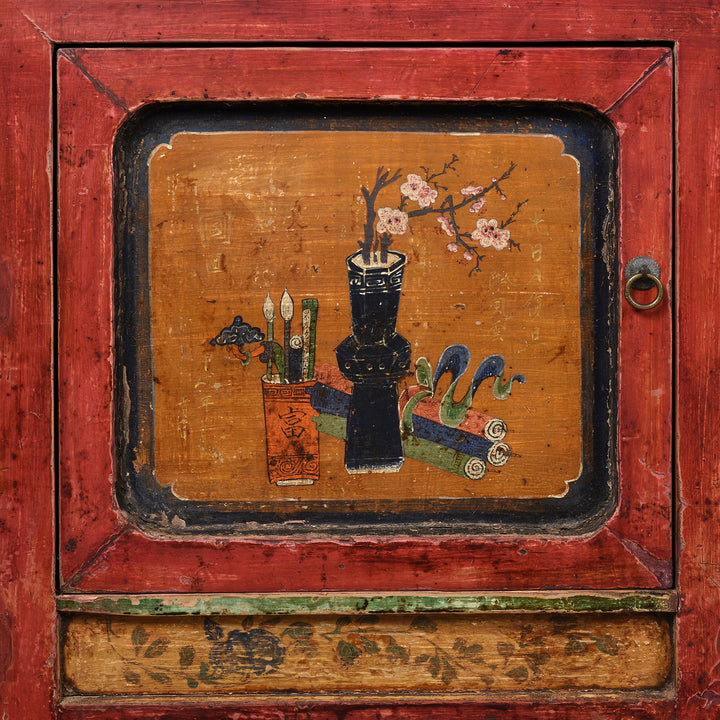 Painting Detail From Antique Painted Sideboard From Mongolia - Early 19thC | Indigo Antiques