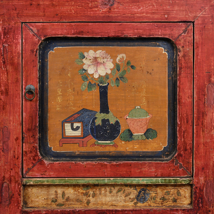Painting Detail From Antique Painted Sideboard From Mongolia - Early 19thC | Indigo Antiques