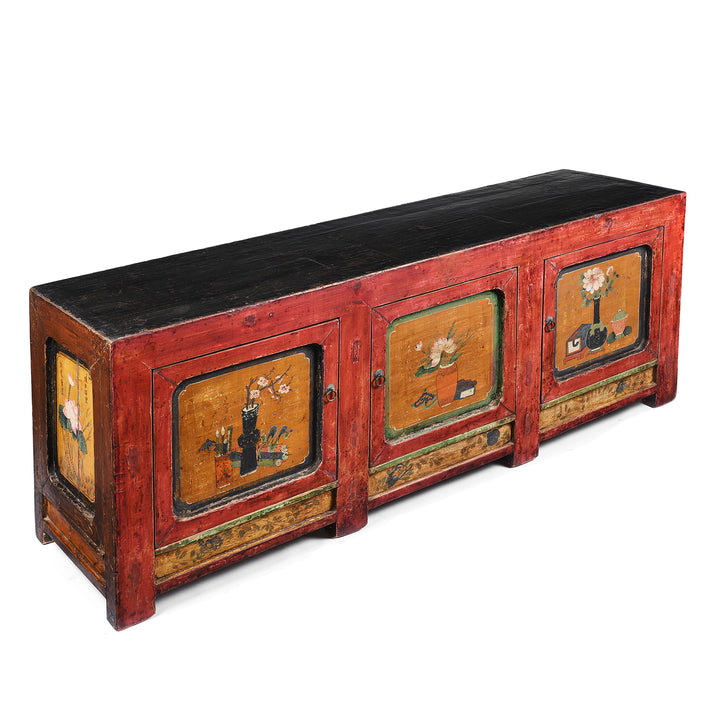 Angled View Of Antique Painted Sideboard From Mongolia - Early 19thC | Indigo Antiques