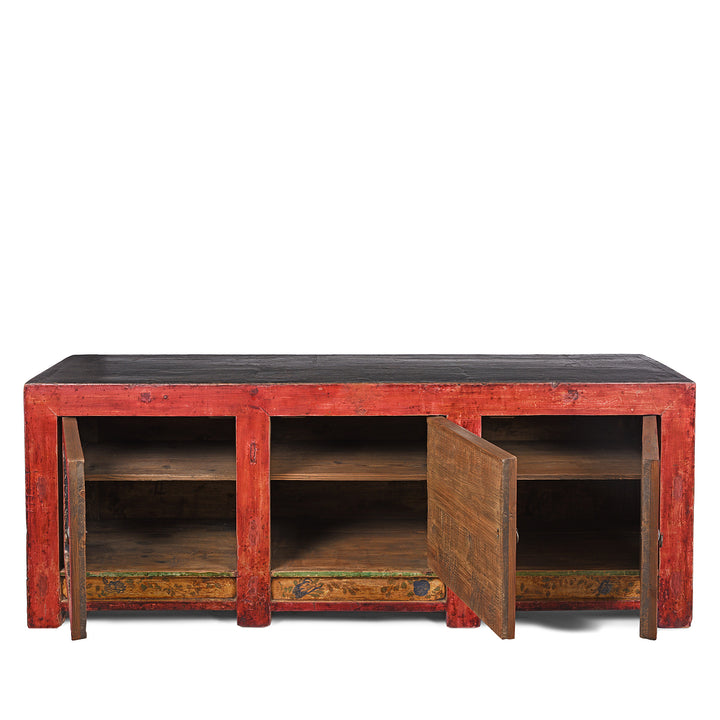 Open Doors View From Antique Painted Sideboard From Mongolia - Early 19thC | Indigo Antiques