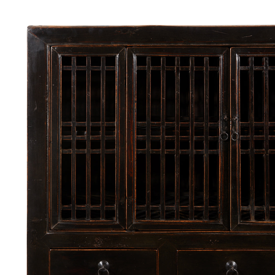 Corner Detail Of Black Lacquer Noodle Cabinet From Tianjin - 19thC | Indigo Antiques