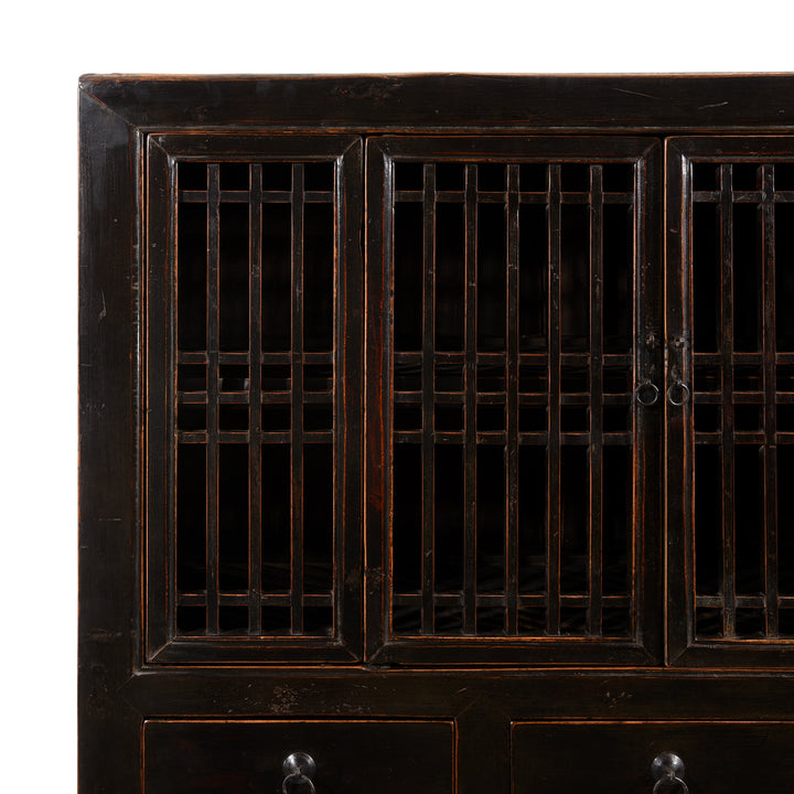 Corner Detail Of Black Lacquer Noodle Cabinet From Tianjin - 19thC | Indigo Antiques