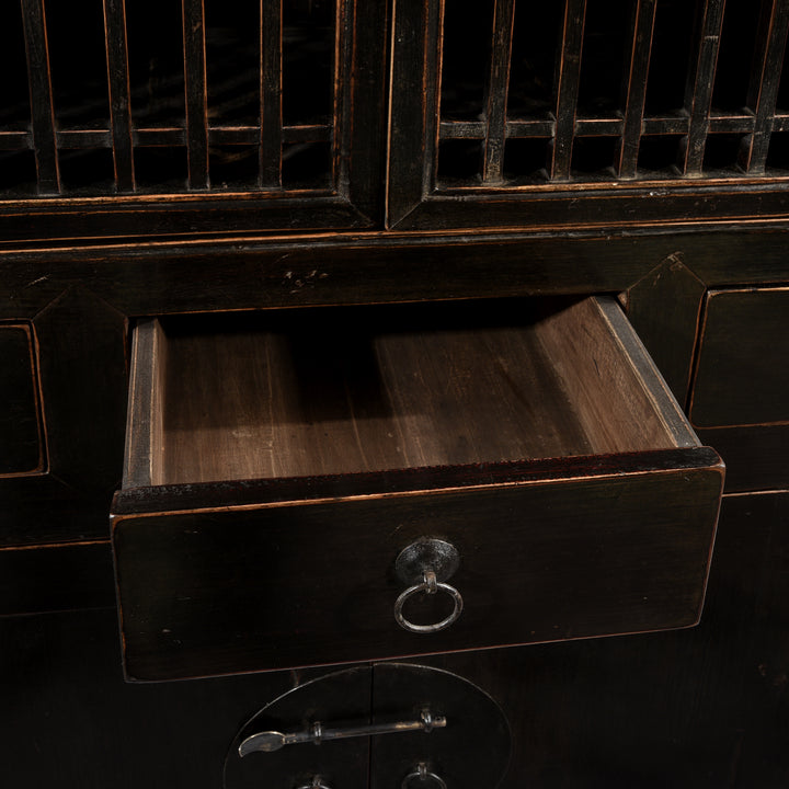 Draw Detail From Black Lacquer Noodle Cabinet From Tianjin - 19thC | Indigo Antiques