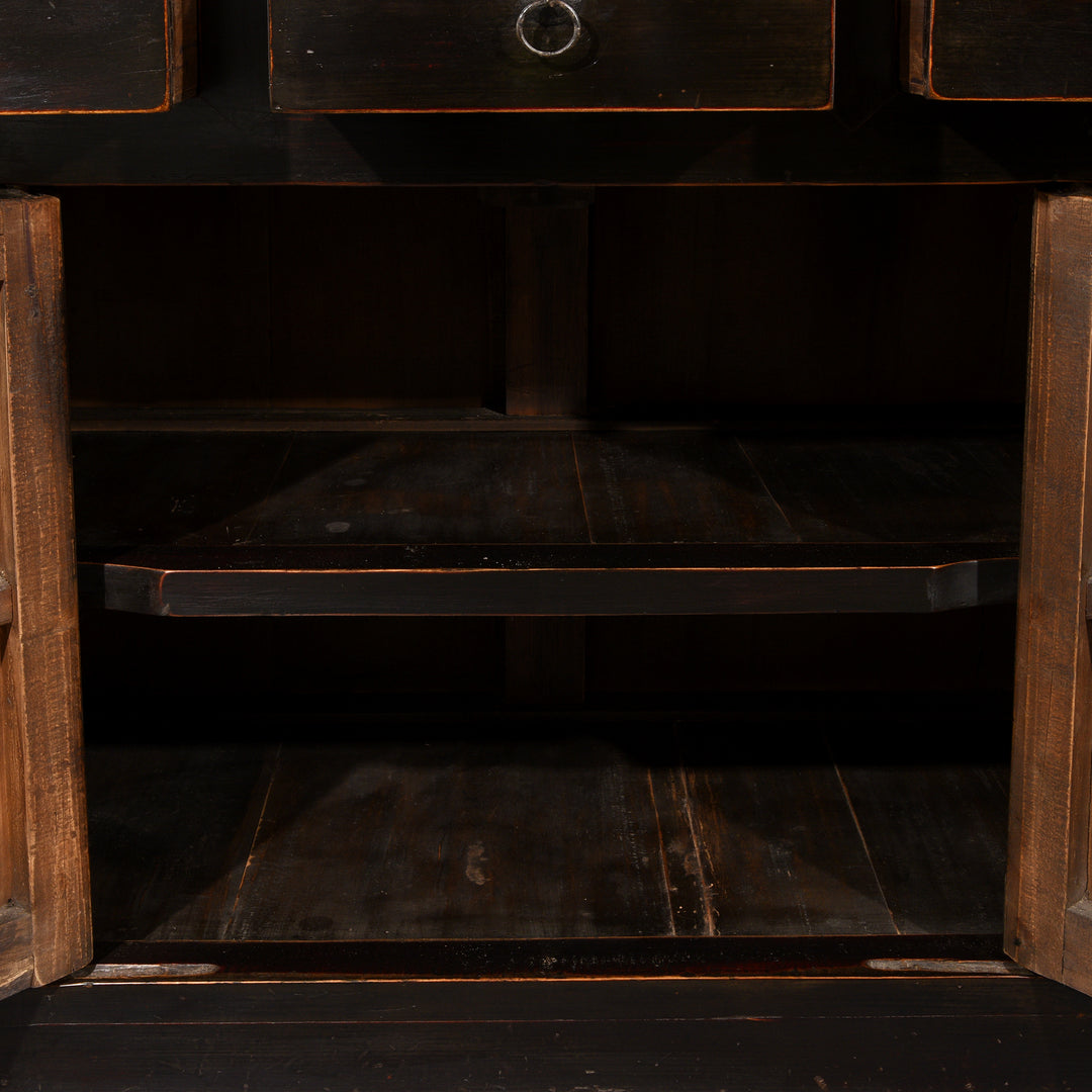 Lower Interior View Of Black Lacquer Noodle Cabinet From Tianjin - 19thC | Indigo Antiques