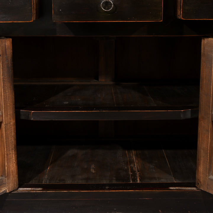 Lower Interior View Of Black Lacquer Noodle Cabinet From Tianjin - 19thC | Indigo Antiques