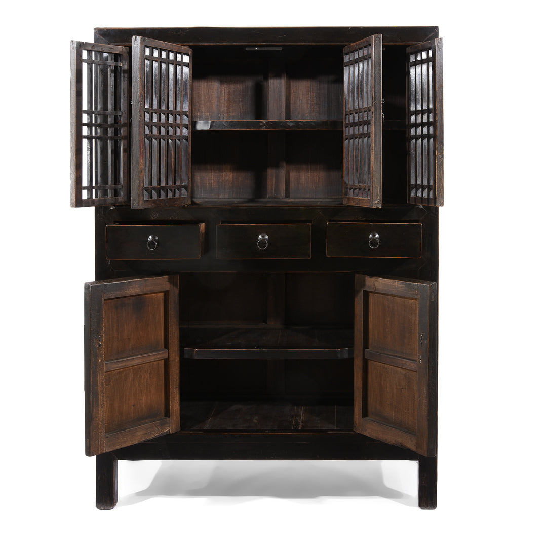 Open Doors And Draws View Of Black Lacquer Noodle Cabinet From Tianjin - 19thC | Indigo Antiques