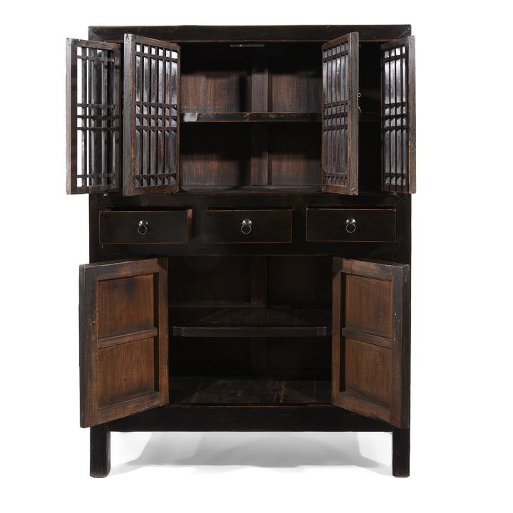 Open Doors And Draws View Of Black Lacquer Noodle Cabinet From Tianjin - 19thC | Indigo Antiques