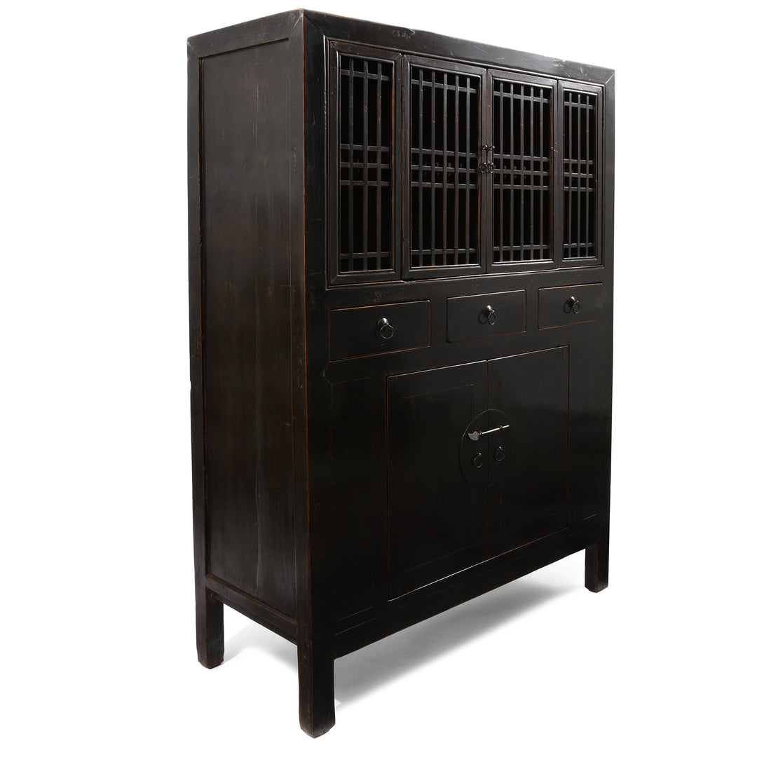Angled View Of Black Lacquer Noodle Cabinet From Tianjin - 19thC | Indigo Antiques