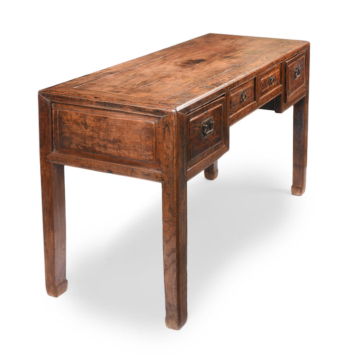 Angled View Of Red Elm Desk From Shanxi Province - 19thC | Indigo Antiques