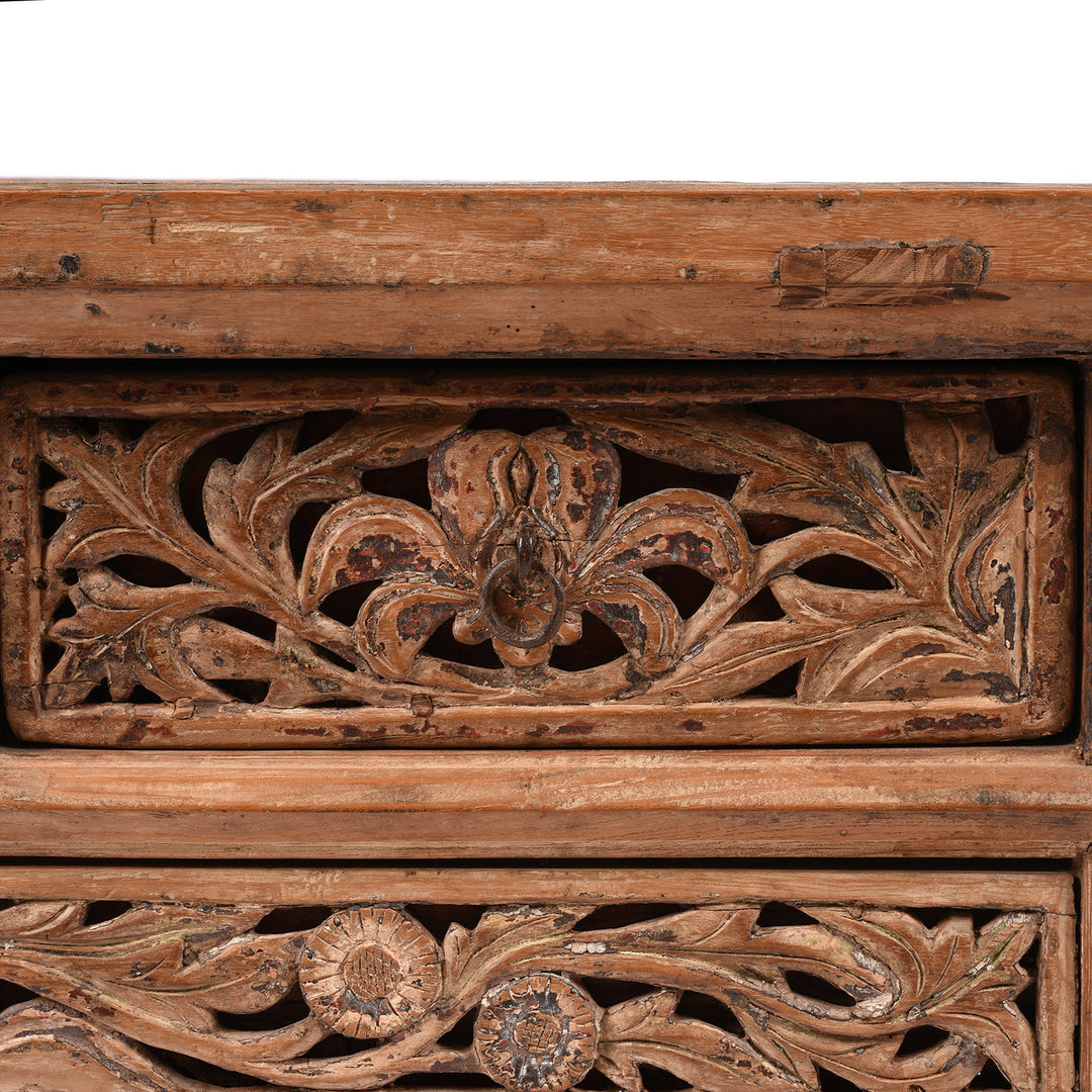 Carving Detail From Bleached Elm Kang Table From Shanxi  - 19th Century | Indigo Antiques