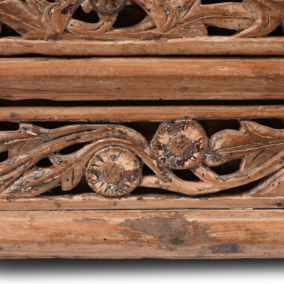 Carving Detail From Bleached Elm Kang Table From Shanxi  - 19th Century | Indigo Antiques