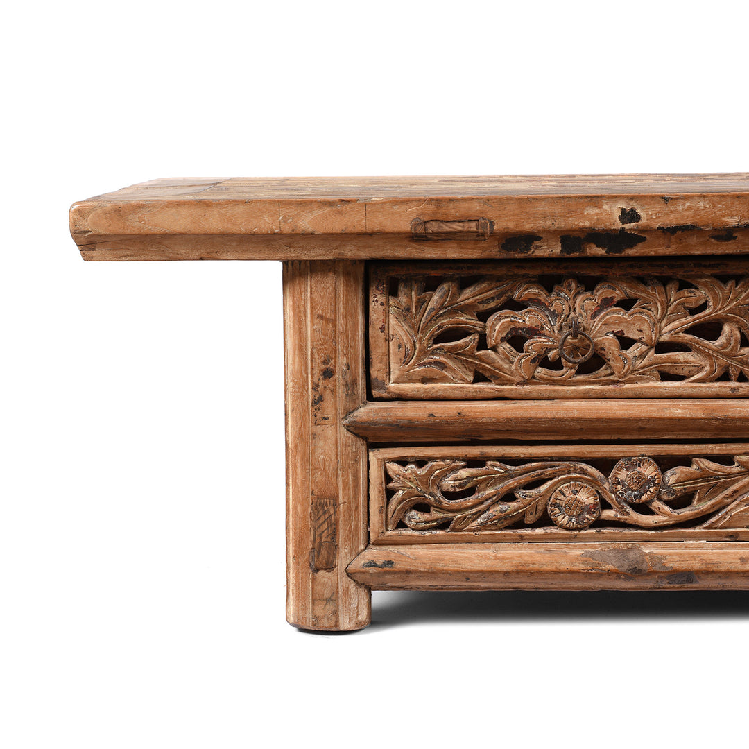 Corner Detail From Bleached Elm Kang Table From Shanxi  - 19th Century | Indigo Antiques