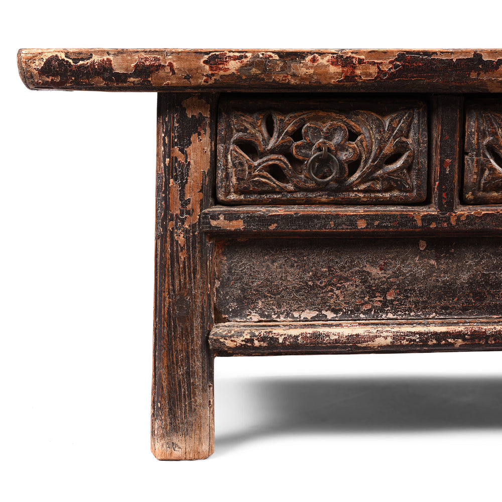 Corner Detail From Antique Elm Kang Table From Shanxi  - 19th Century | Indigo Antiques