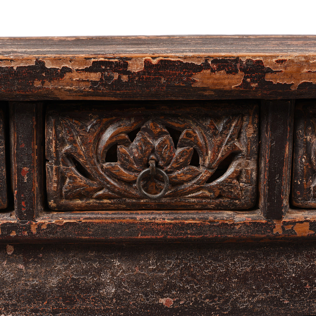 Carving Detail From Antique Elm Kang Table From Shanxi  - 19th Century | Indigo Antiques