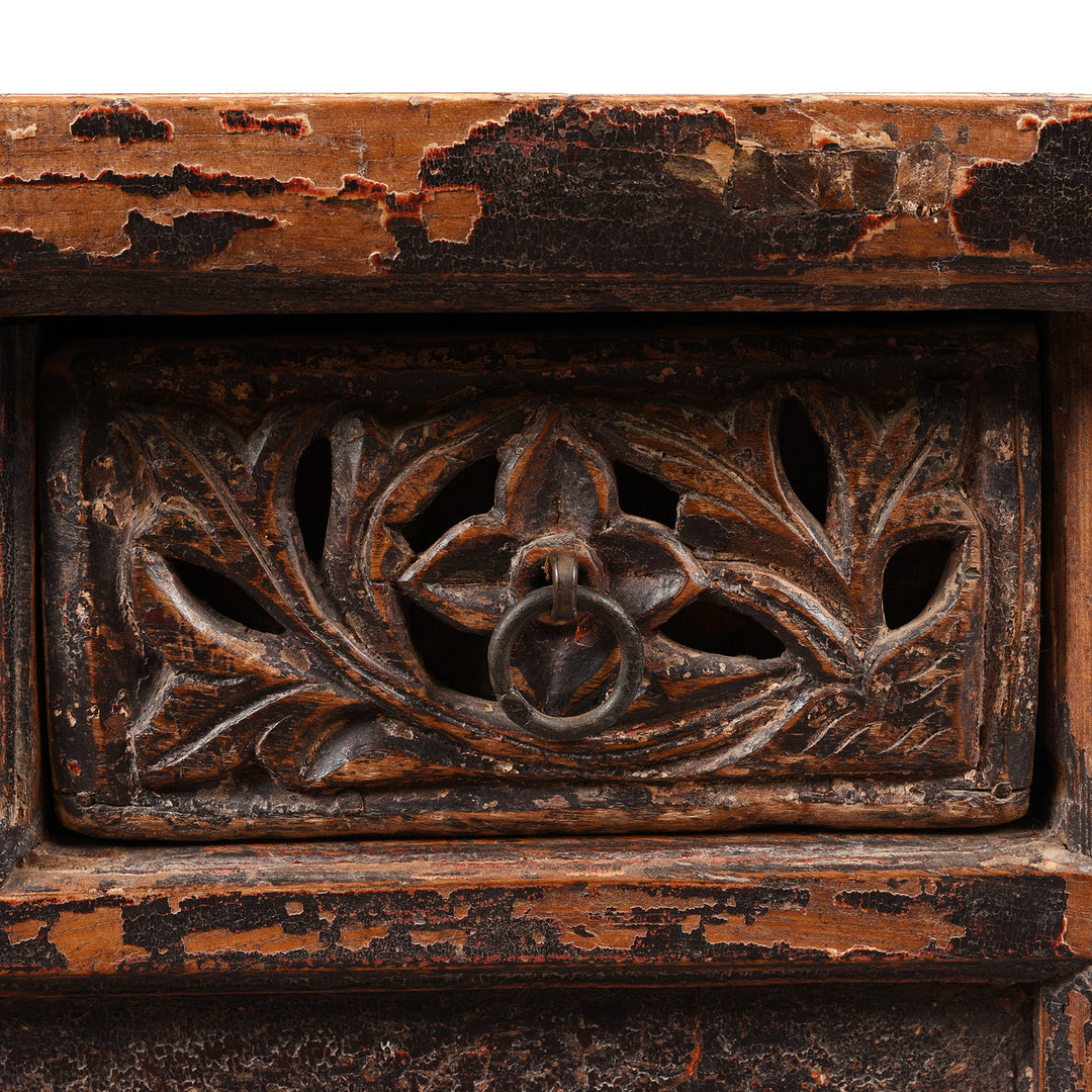 Carving Detail From Antique Elm Kang Table From Shanxi  - 19th Century | Indigo Antiques