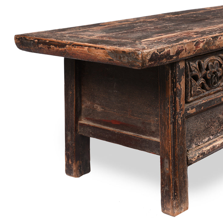 Corner Detail From Antique Elm Kang Table From Shanxi  - 19th Century | Indigo Antiques