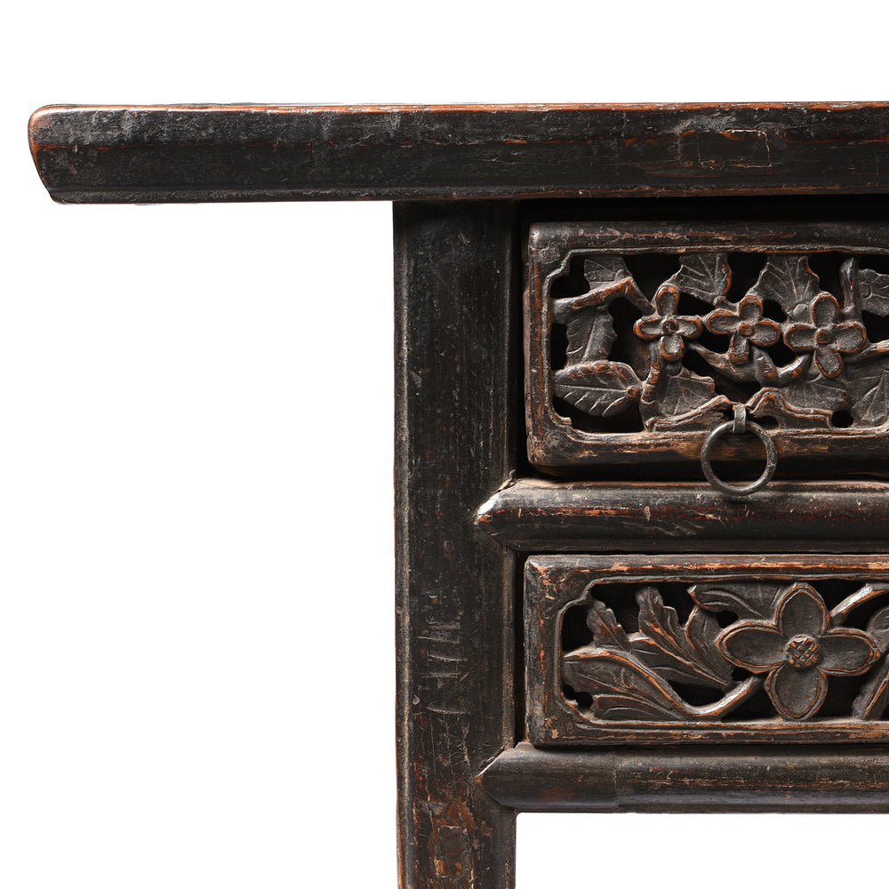 Corner Detail From Painted Antique Elm Kang Table From Shanxi  - Late 19thC | Indigo Antiques