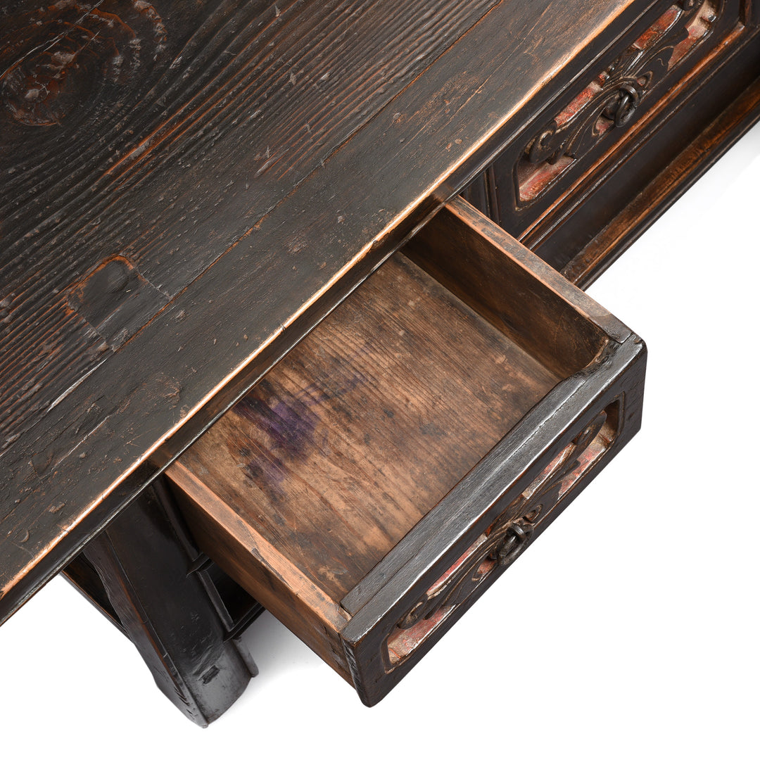 Open Drawer View Of Painted Elm Kang Table From Shanxi  - Late 19thC | Indigo Antiques