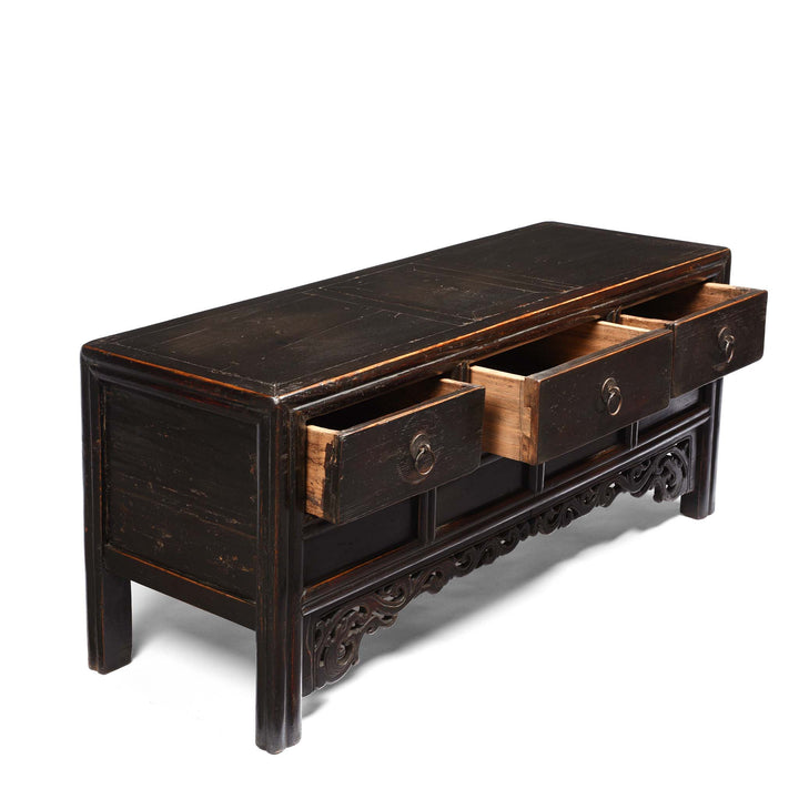 Open Drawers View Of Painted Elm Kang Table From Shanxi  - Late 19thC | Indigo Antiques