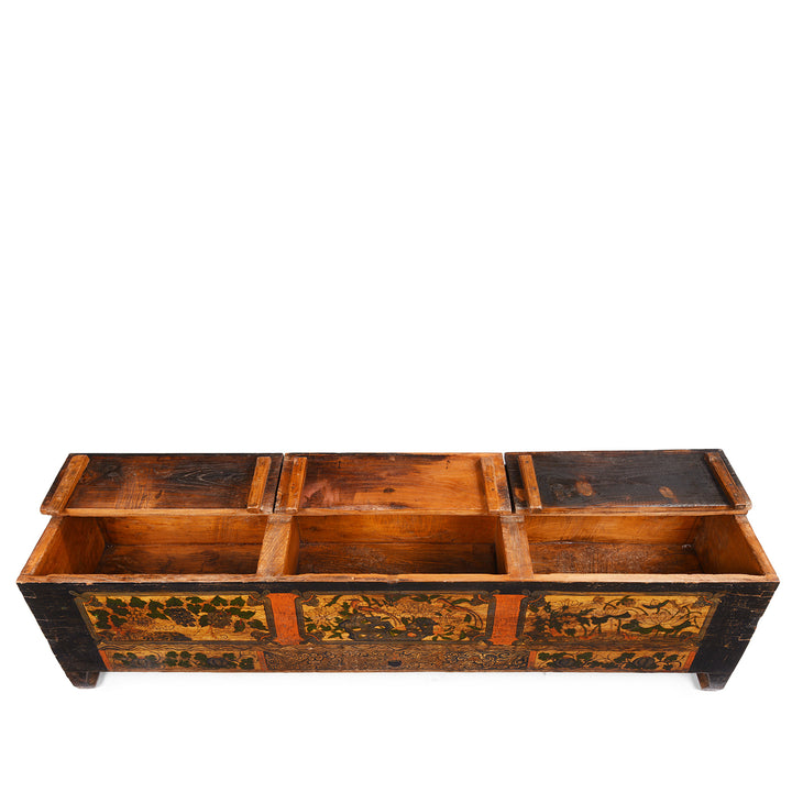 Interior Of Painted Kang Blanket Box From Mongolia - 19thC | Indigo Antiques