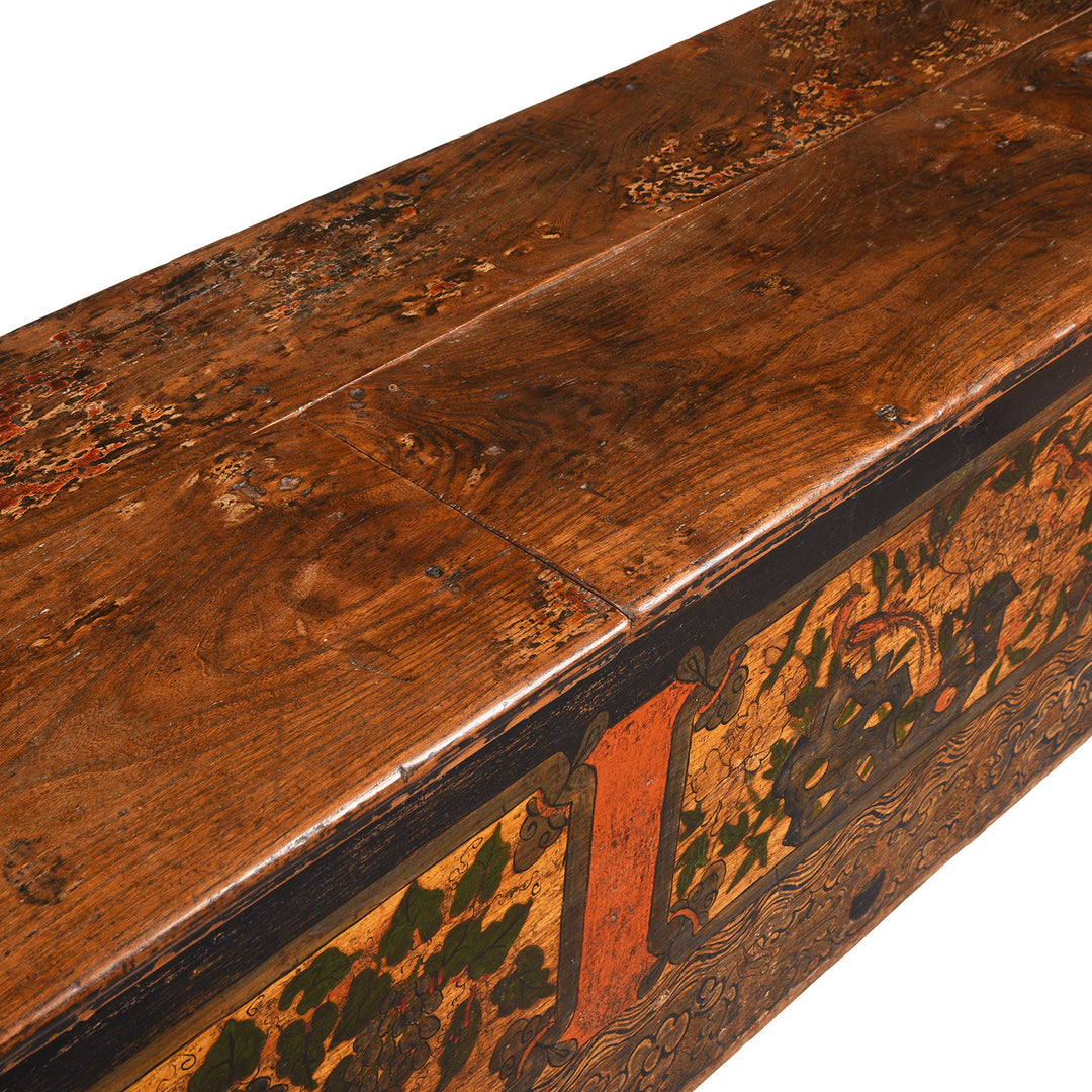 Surface Top Detail Of Painted Kang Blanket Box From Mongolia - 19thC | Indigo Antiques