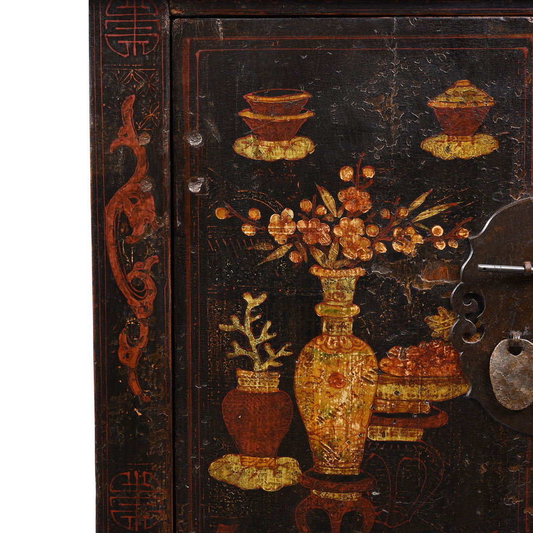 Painting Detail from an Antique Chinese Shanxi Black Lacquer Painted Sideboard | Indigo Antiques