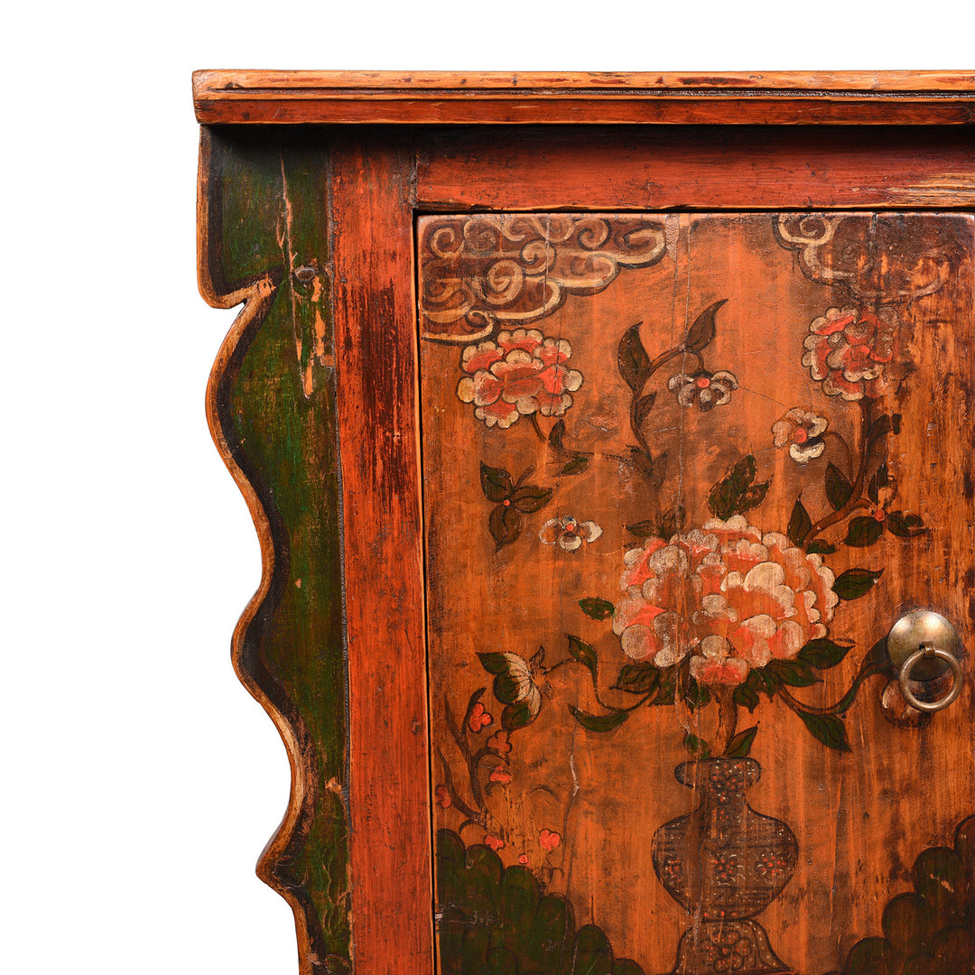 Corner Detail From Painted Mongolian Cabinet - 18thC | Indigo Antiques
