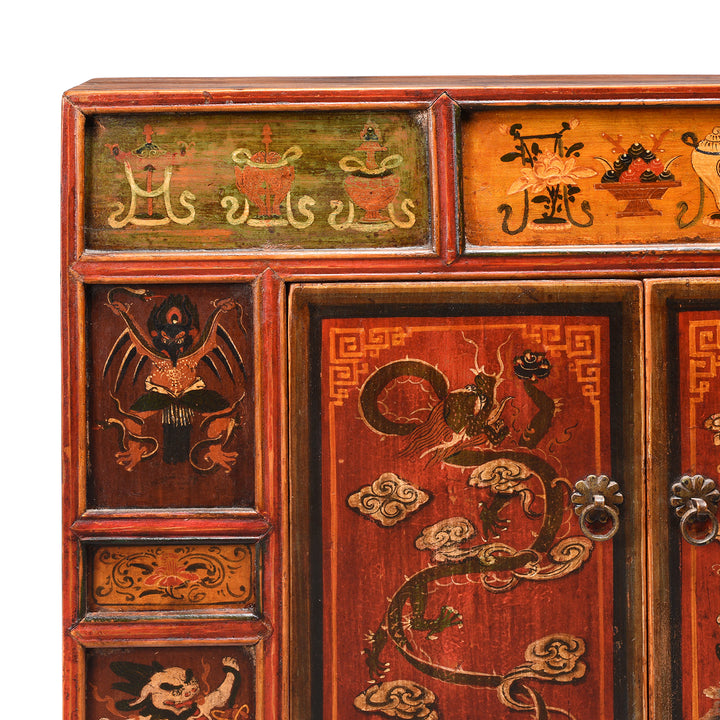 Corner Detail From Painted Mongolian Cabinet - 18thC | Indigo Antiques