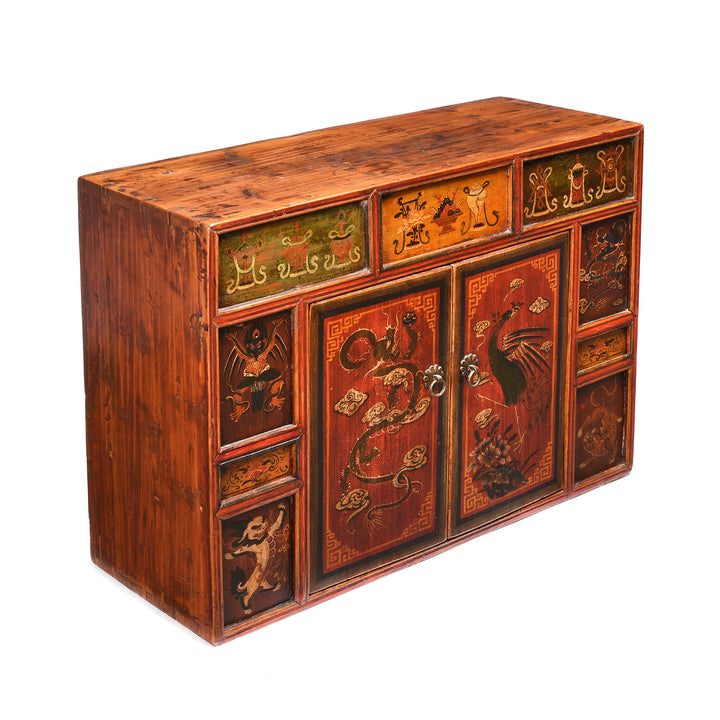 Angled View Of Painted Mongolian Cabinet - 18thC | Indigo Antiques