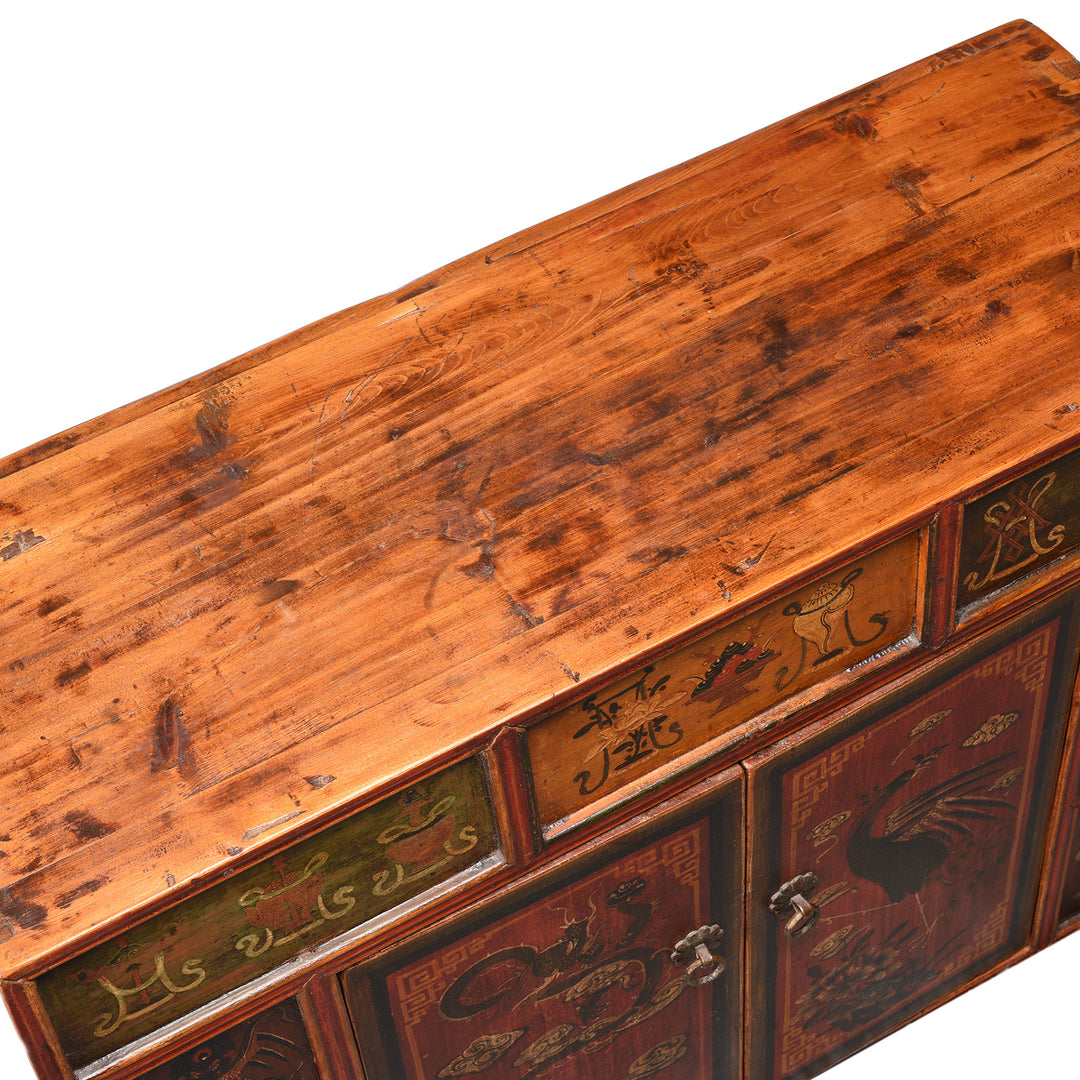 Surface Detail From Painted Mongolian Cabinet - 18thC | Indigo Antiques