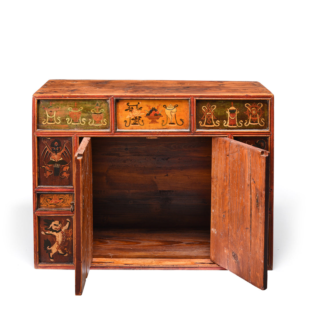 Open Doors View Of Painted Mongolian Cabinet - 18thC | Indigo Antiques