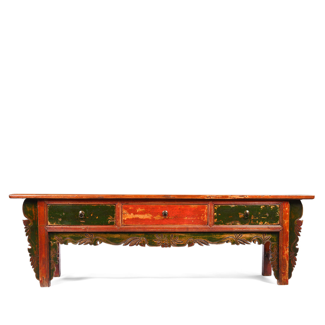 Painted Antique Mongolian Kang Low Cabinet AV Unit - Late 19thC | Indigo Antiques