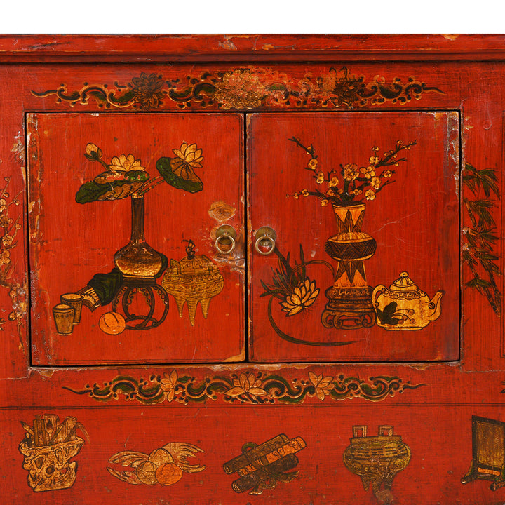 Detail From Antique Painted Sideboard From Qinghai- 19thC | Indigo Antiques