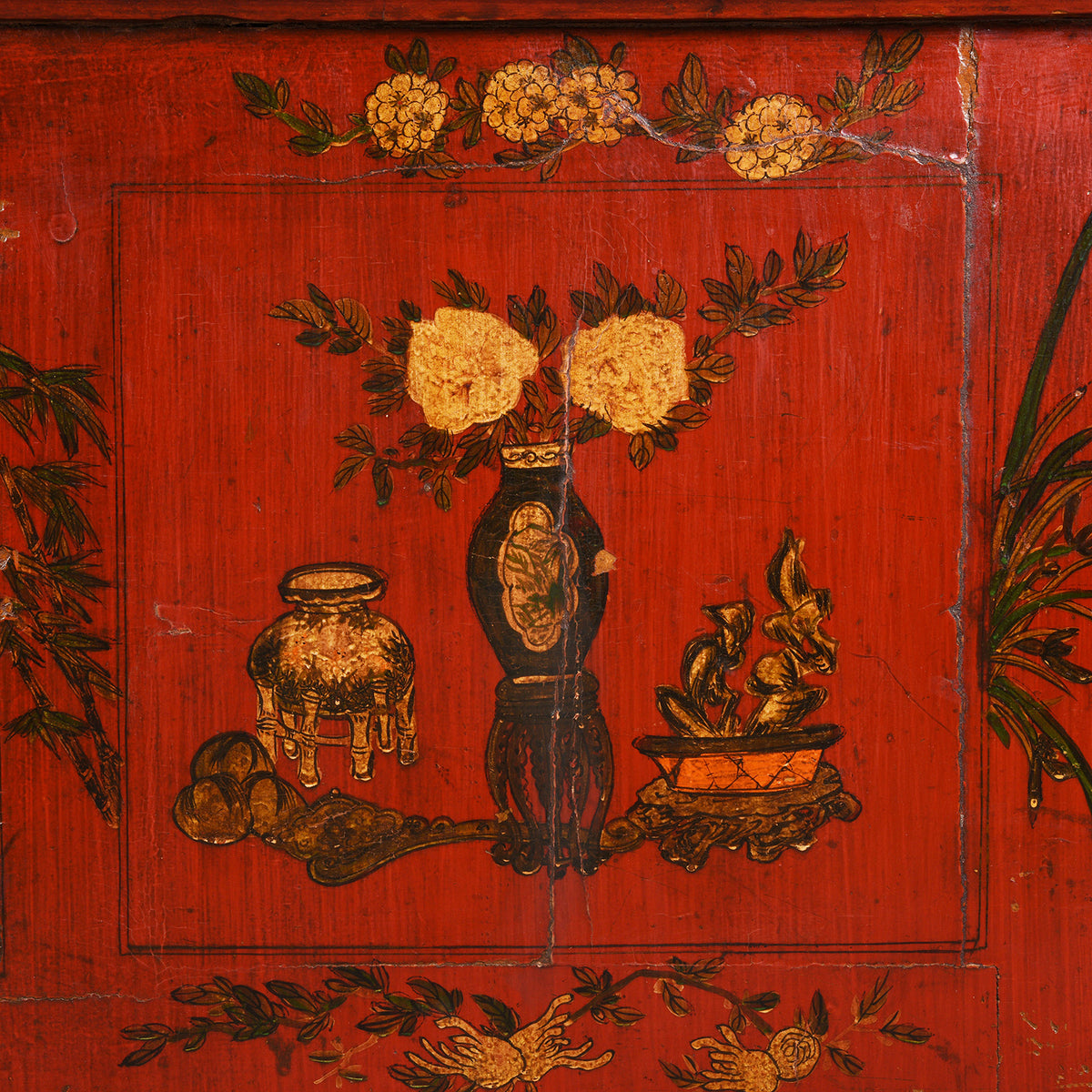 Paintwork Detail From Antique Painted Sideboard From Qinghai- 19thC | Indigo Antiques
