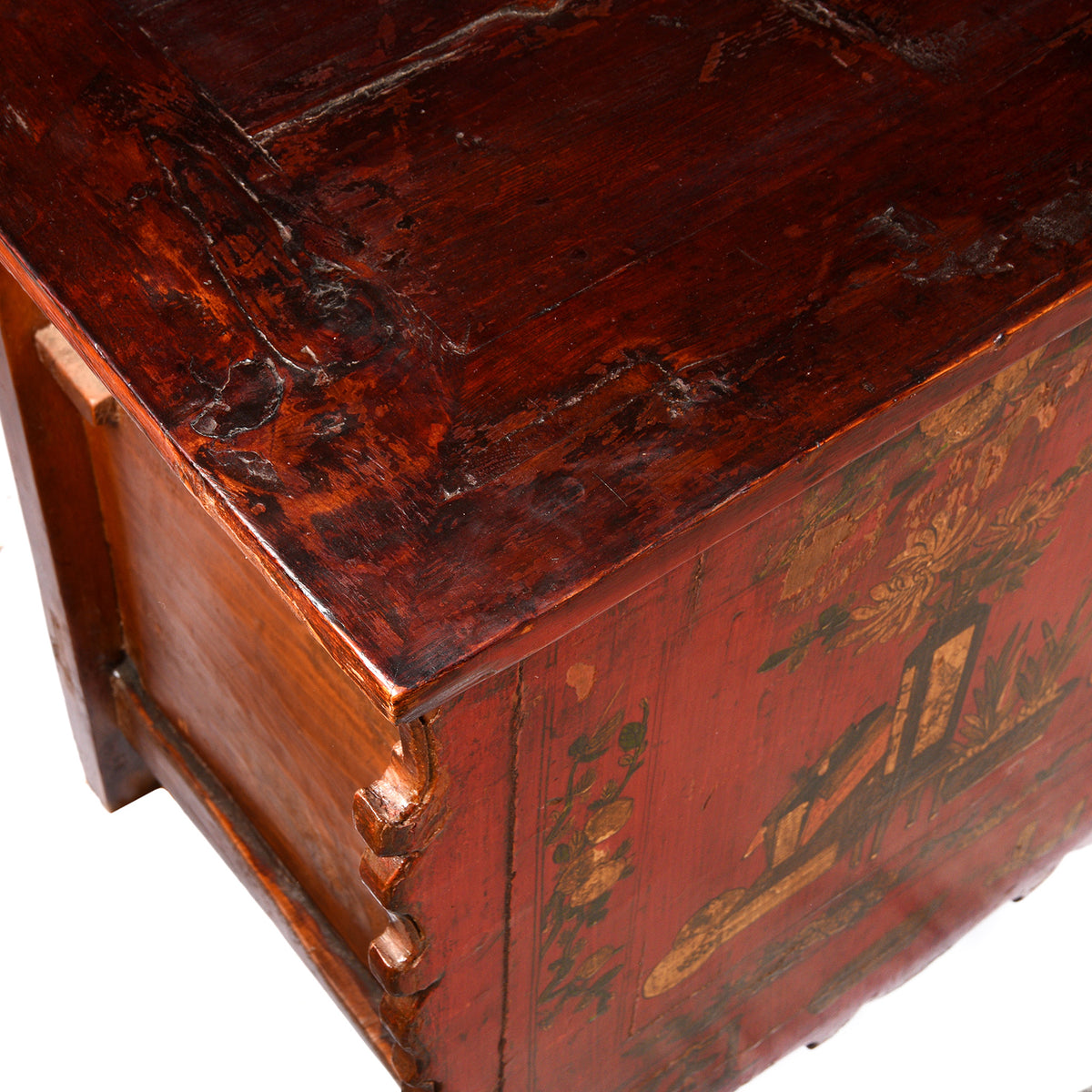 Corner Detail From Detail From Antique Painted Sideboard From Qinghai- 19thC | Indigo Antiques