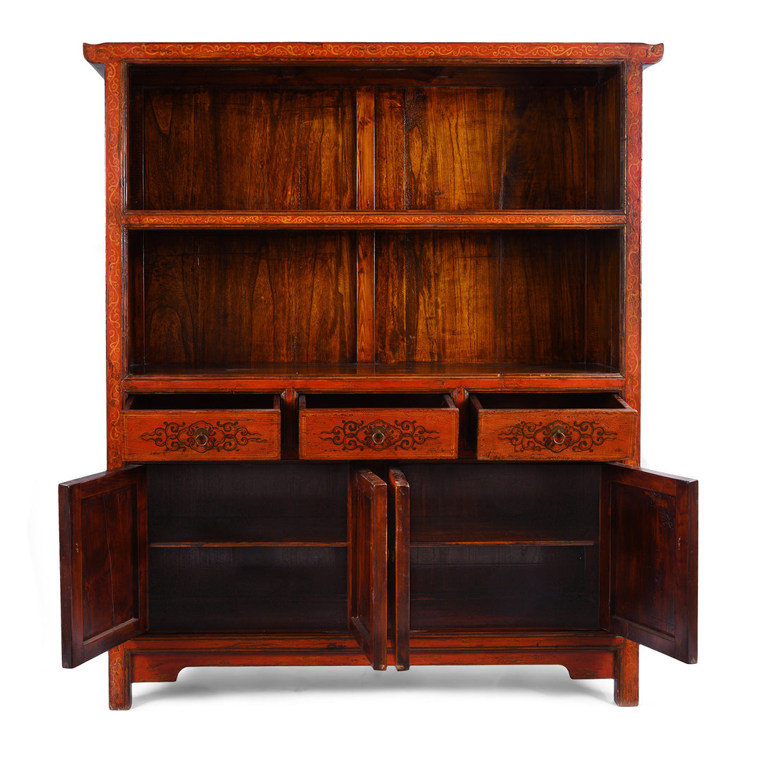 Open Drawers View Of Painted Mongolian Bookshelf - Late 20thC | Indigo Antiques