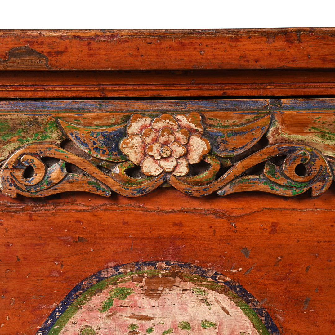 Carving Detail from an Antique Painted Qinghai Sideboard - 19thC | Indigo Antiques