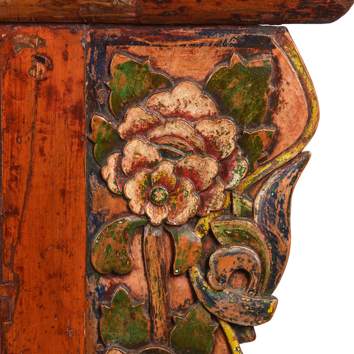 Carving Detail from an Antique Painted Qinghai Sideboard - 19thC | Indigo Antiques