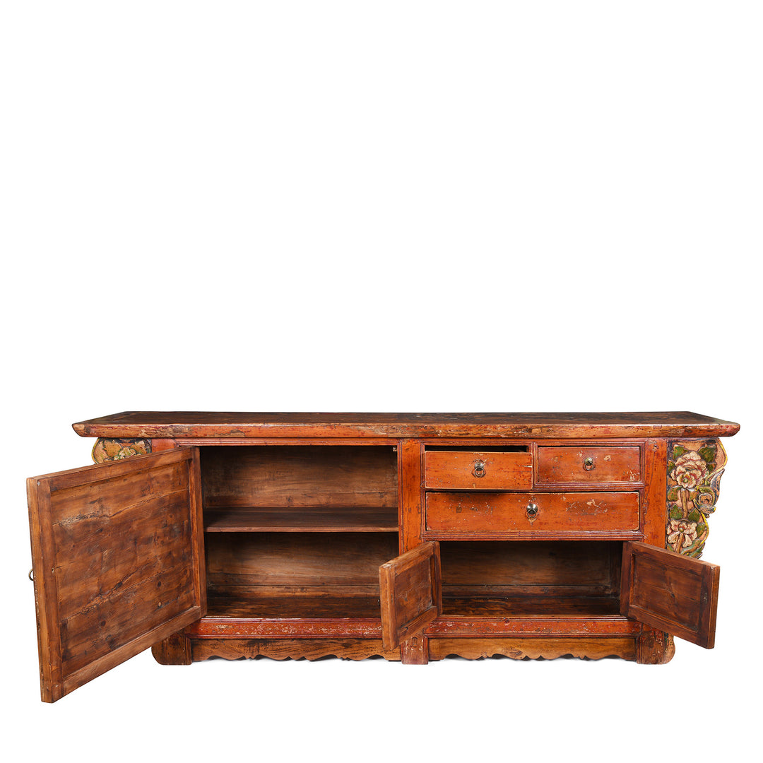 Open Door Detail from an Antique Painted Qinghai Sideboard - 19thC | Indigo Antiques