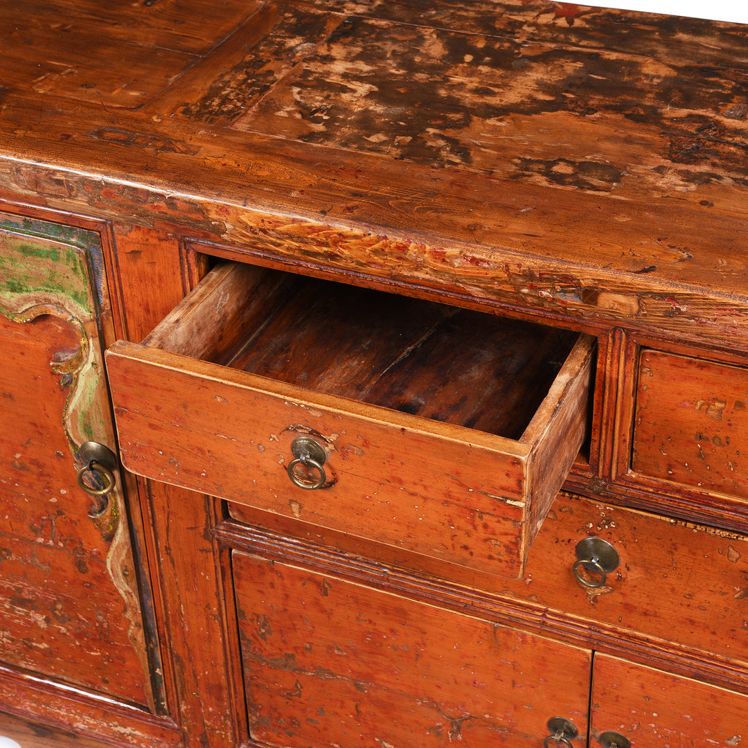 Drawer Detail from an Antique Painted Qinghai Sideboard - 19thC | Indigo Antiques