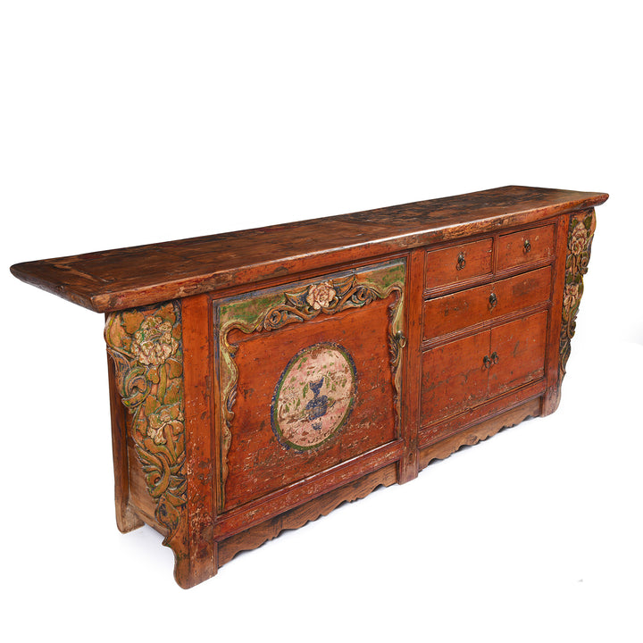 Corner Detail from an Antique Painted Qinghai Sideboard - 19thC | Indigo Antiques
