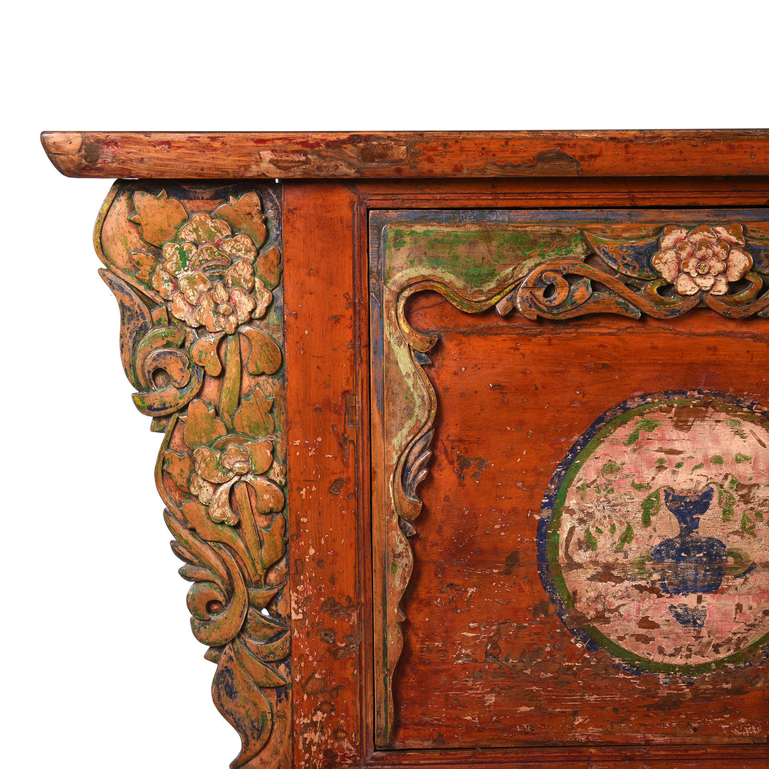 Corner Detail from an Antique Painted Qinghai Sideboard - 19thC | Indigo Antiques