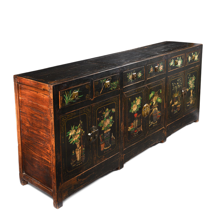 Angled View Of Black Painted Mongolian Sideboard - Early 20thC | Indigo Antiques