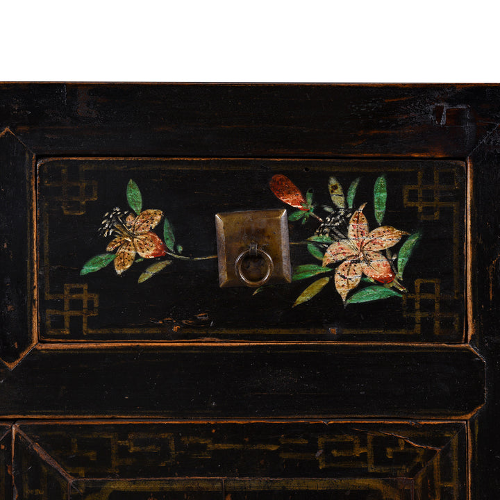 Drawer Paintwork Detail From Black Painted Mongolian Sideboard - Early 20thC | Indigo Antiques