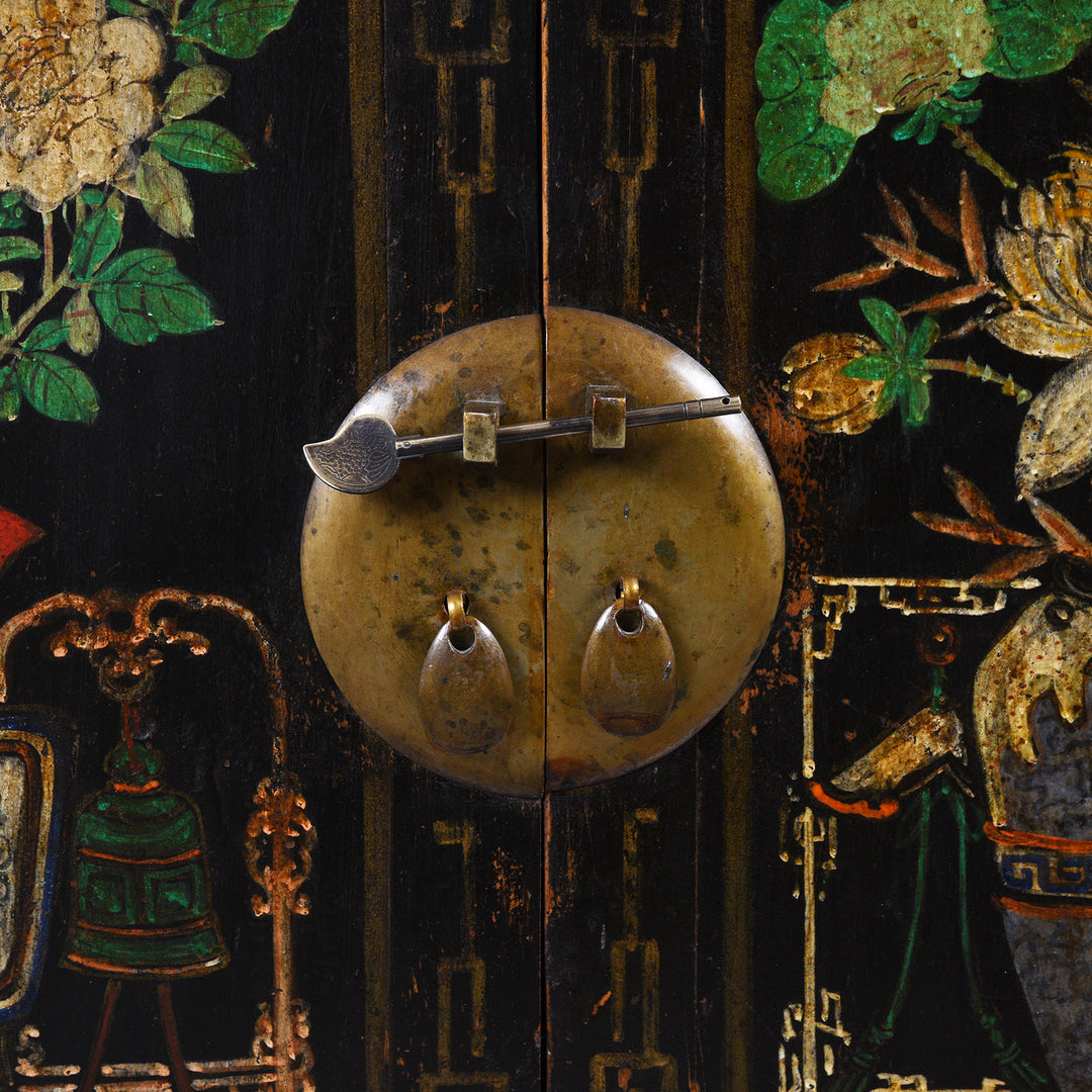 Locking Plate Detail From Black Painted Mongolian Sideboard - Early 20thC | Indigo Antiques