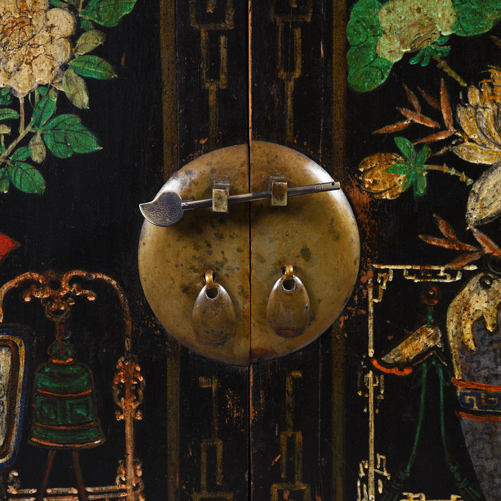 Locking Plate Detail From Black Painted Mongolian Sideboard - Early 20thC | Indigo Antiques