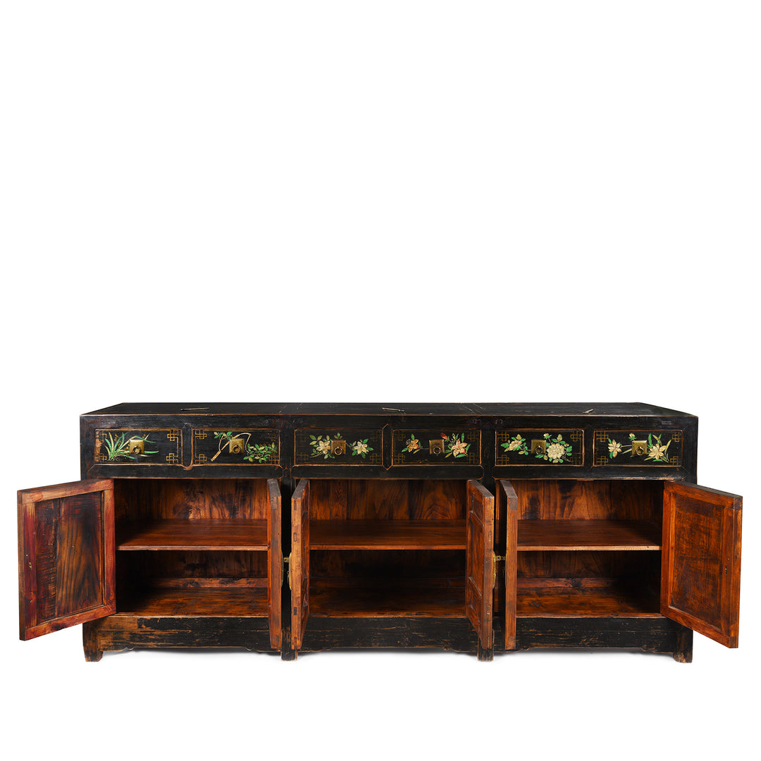 Open Doors View Of Black Painted Mongolian Sideboard - Early 20thC | Indigo Antiques