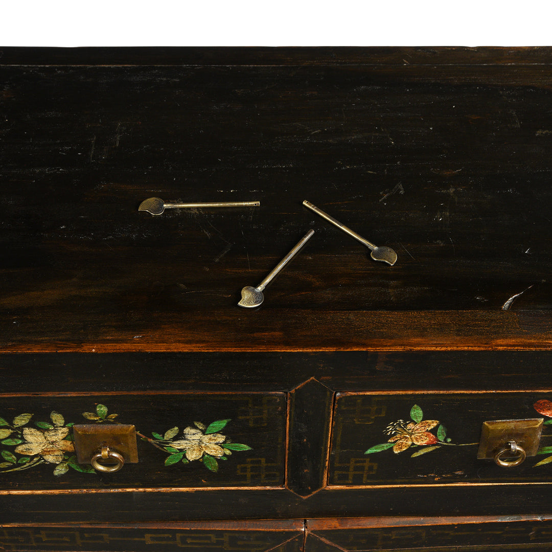 Locking Pins Detail From Black Painted Mongolian Sideboard - Early 20thC | Indigo Antiques