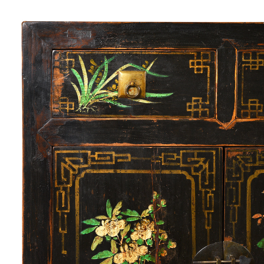 Corner Detail From Black Painted Mongolian Sideboard - Early 20thC | Indigo Antiques